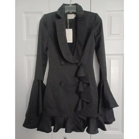 NWT Misha Collection Christy Frill Blazer Dress Black Size 2